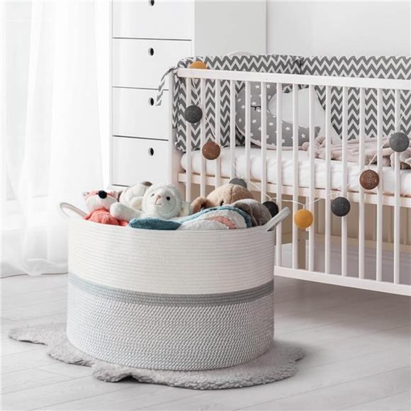 XXL Extra Large Cotton Rope Woven Basket, Throw Blanket Storage Basket w/ Handle - Picture 4 of 9